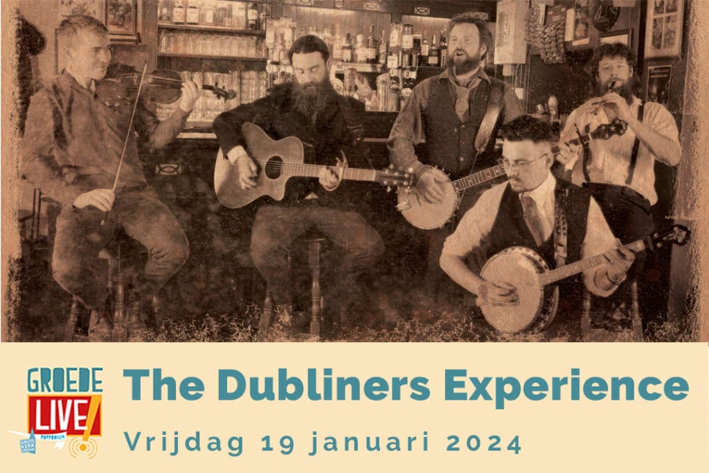 Bandleden The Dubliners Experience met instrumenten - Ierse Folk Tribute bij Groede Live - Vrijdag 19 januari 2024
